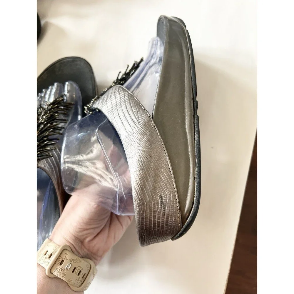 Fitflop size 10 Cha Cha Sandals Nimbus Silver Comfort Arch Support Walking